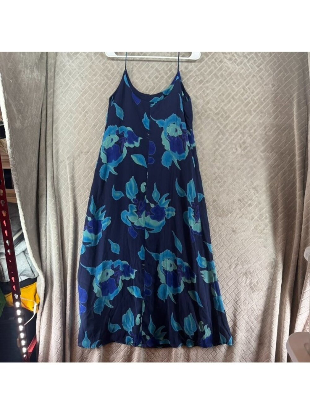 Diffusion Dress Womens L Blue Floral Chiffon Lined Spaghetti Strap Long Midi - Picture 6 of 9